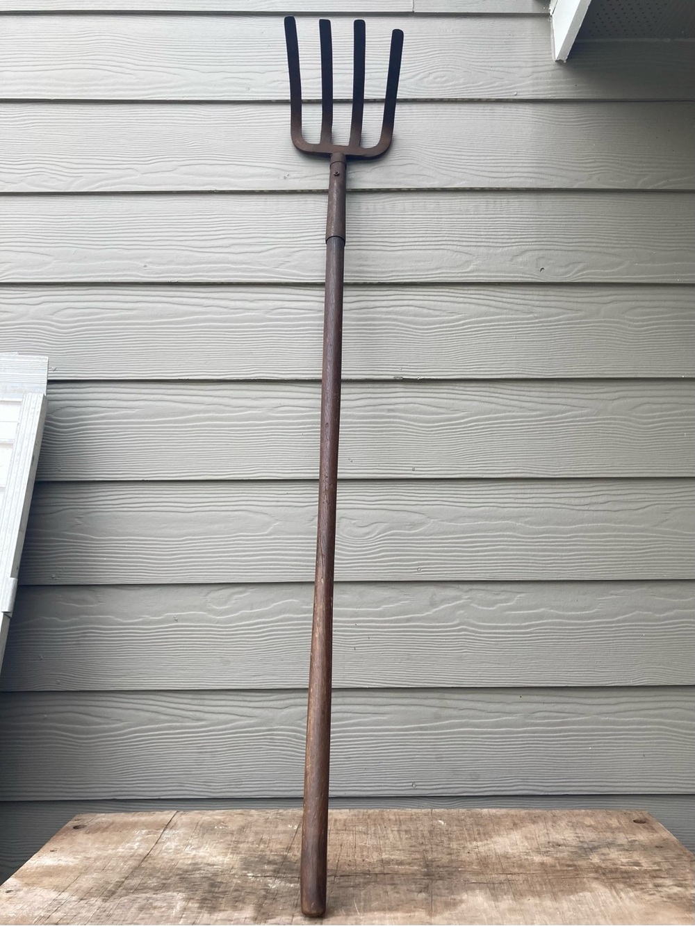 Vintage Farming Tool Wood Handle Manure Drag Rake 4 Tine Stamped Dorcy - Picture 4 of 14